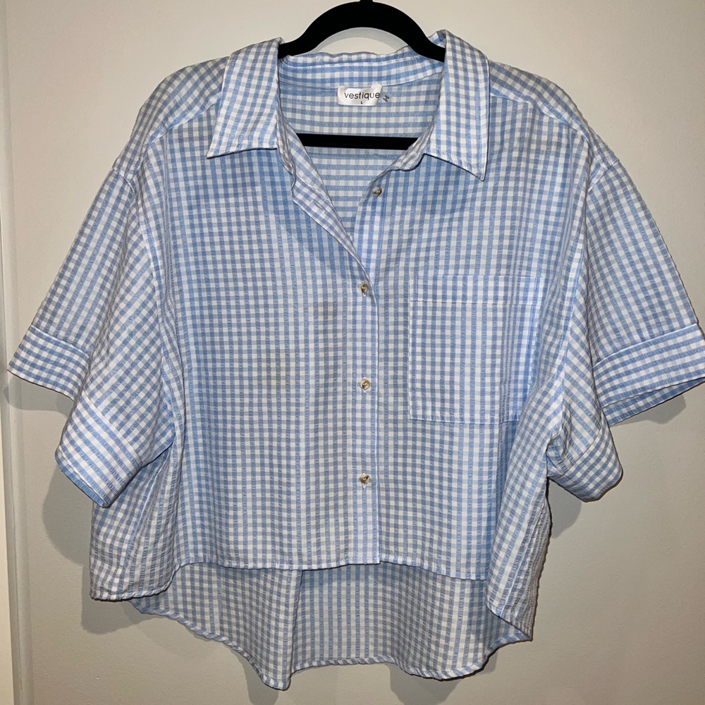 Women’s Blue and White Gingham Top